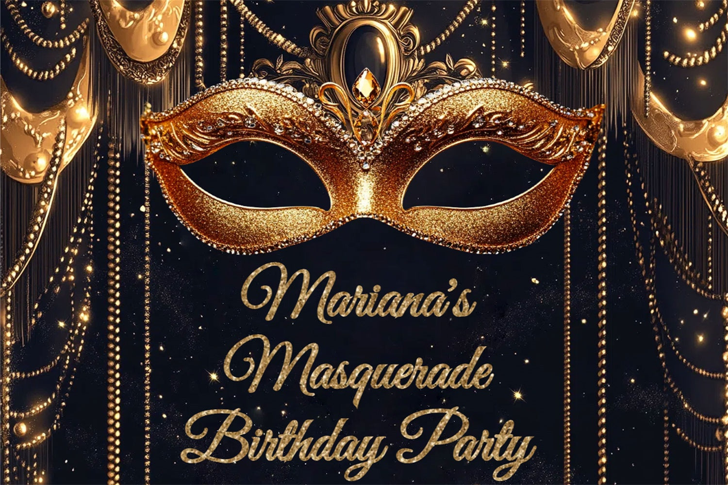 Maskerade Party Backdrop Gold funkelnde Maske Custom Birthday Backdrop CSH5-255