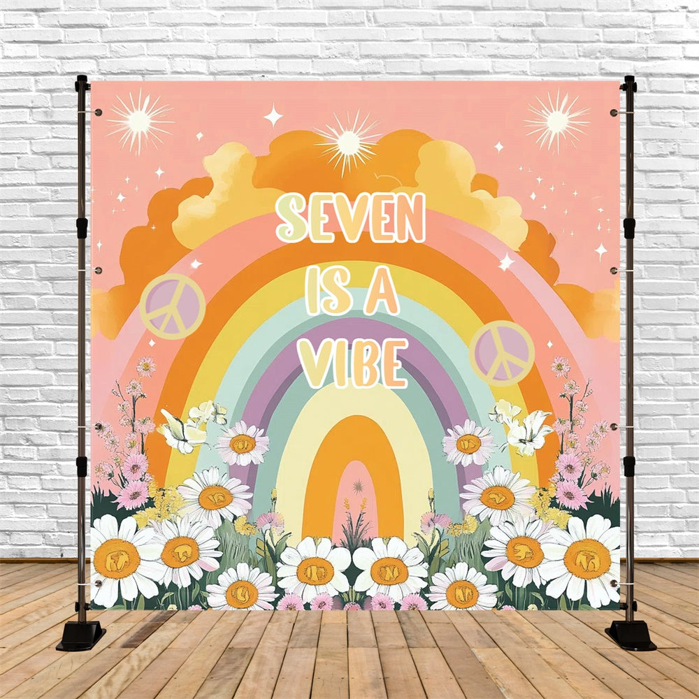 70er Jahre Fotohintergrund Retro Gänseblümchen Regenbogen Hintergrund CSH5-4