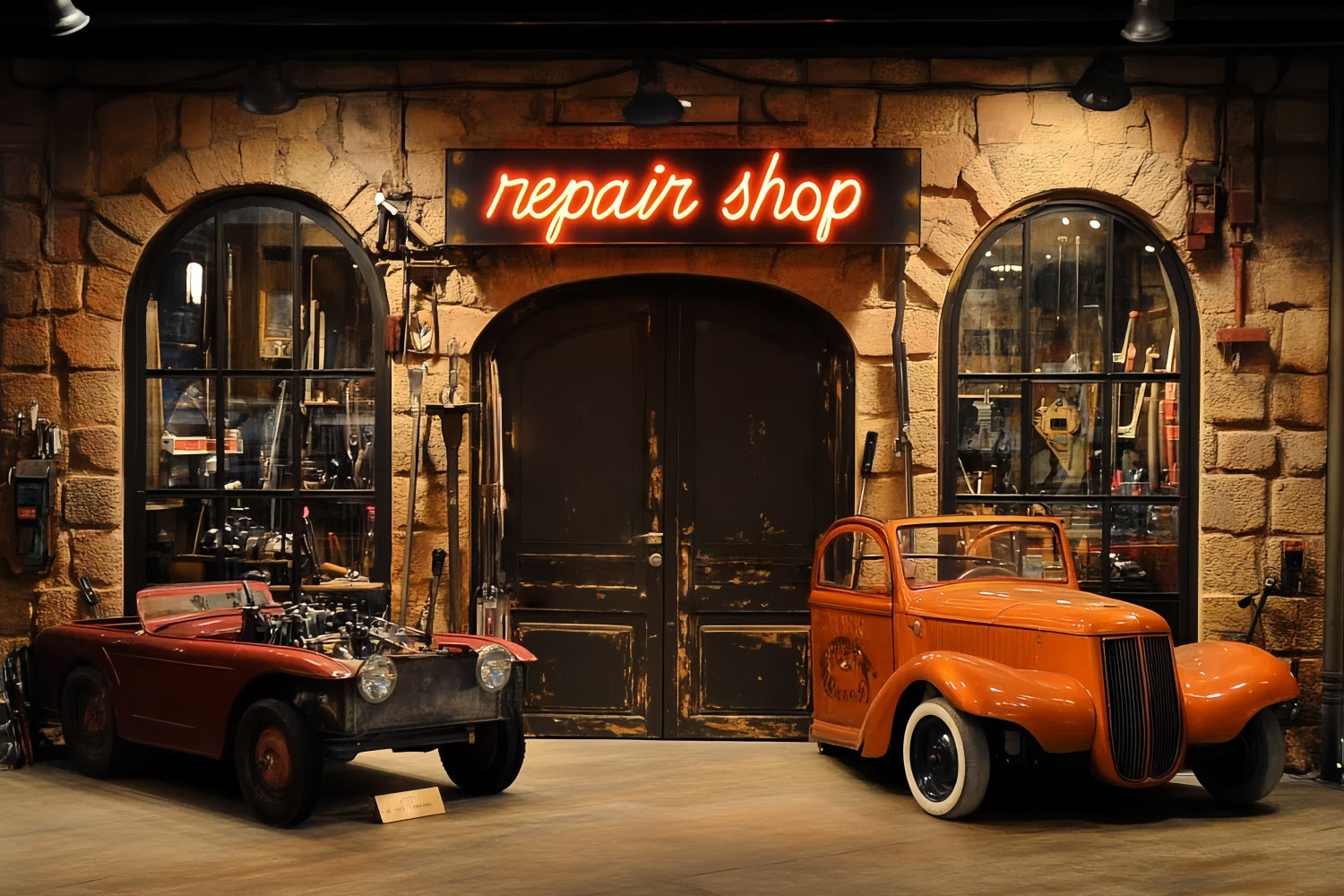 Backdrop Vatertag Retro Reparaturwerkstatt Auto Hintergrund CSH5-40