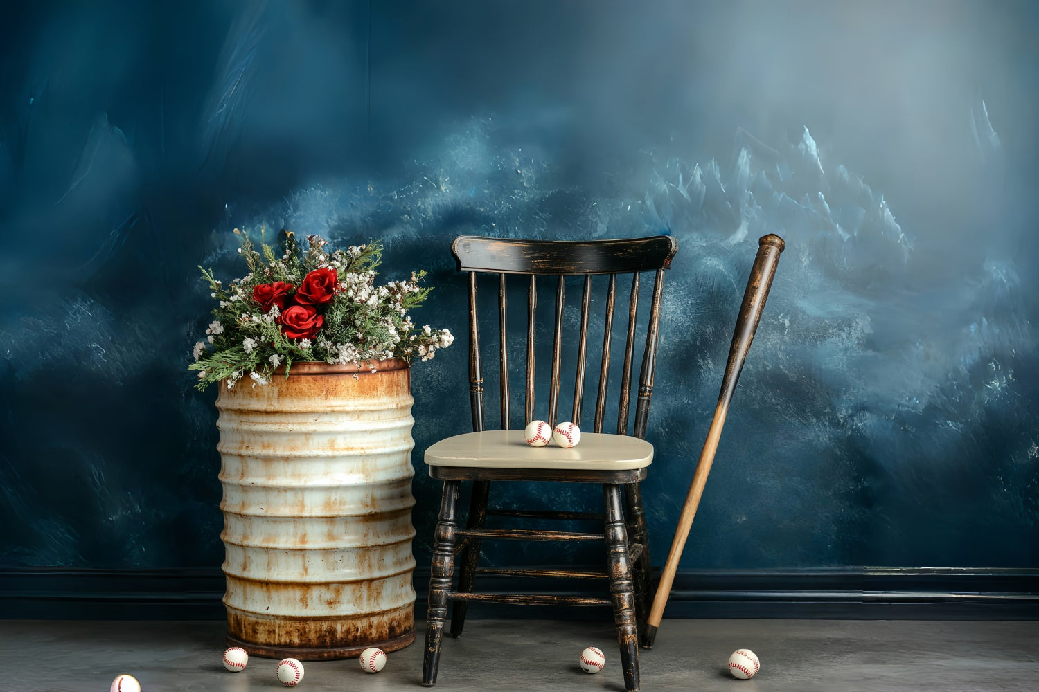 Backdrop Vatertag Rustikale Baseball Blumen Backdrop CSH5-64