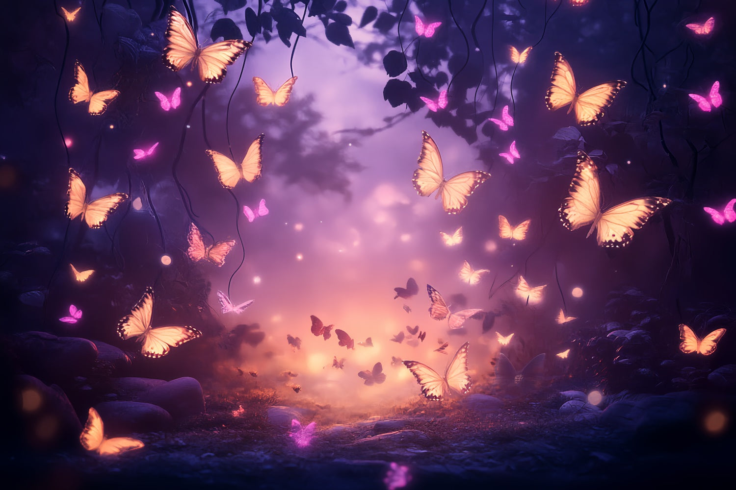 Sommer Backdrop Magischer Dämmerungswald Schmetterling Backdrop CSH5-74