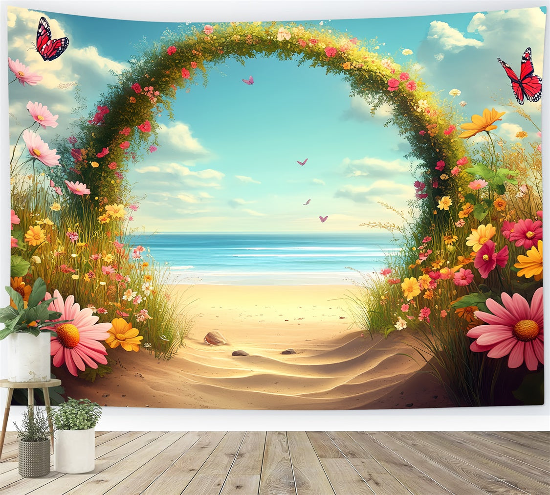 Strand Fotohintergrund Blumen Schmetterlinge Sommerhintergrund CSH5-80