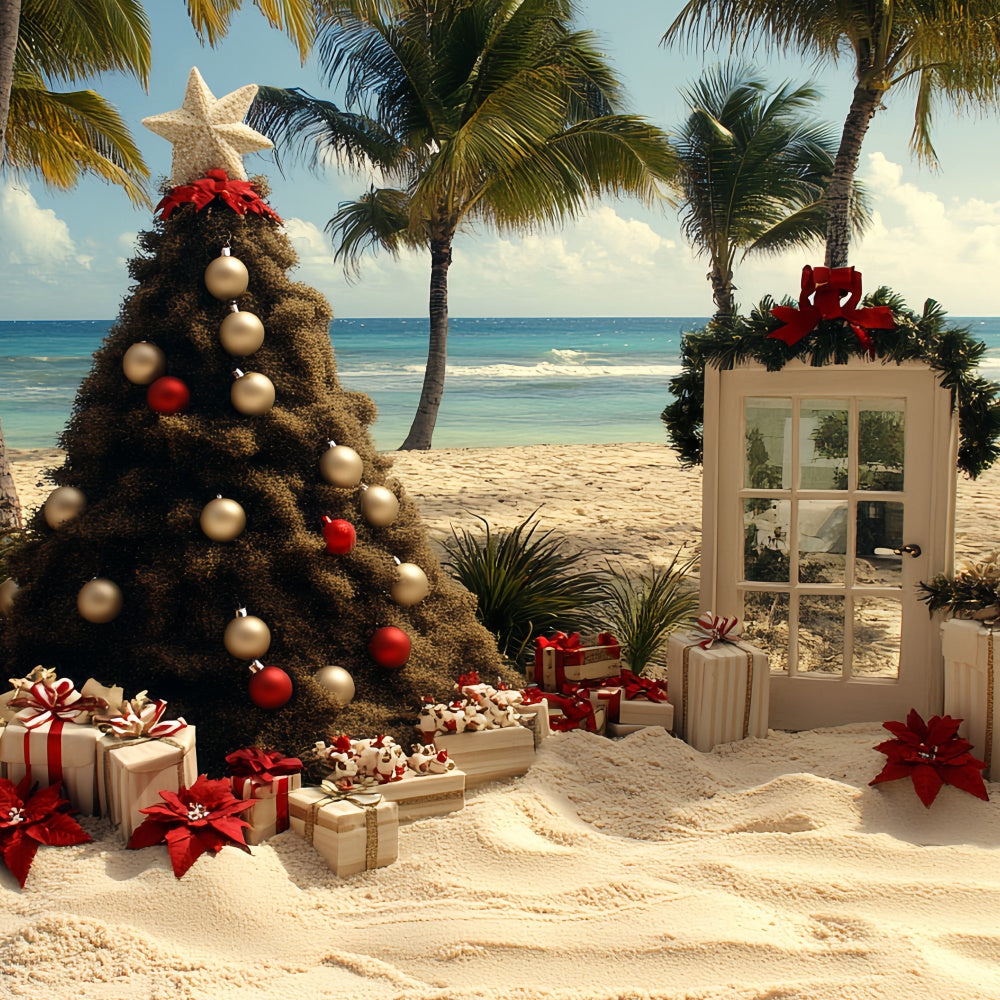 Sommer Backdrops Tropischer Strand Weihnachtsbaum Backdrop CSH5-83