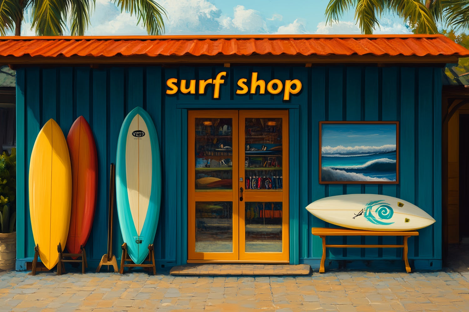 Sommer Backdrops Bunte Surfbretter Strand Shop Hintergrund CSH5-91