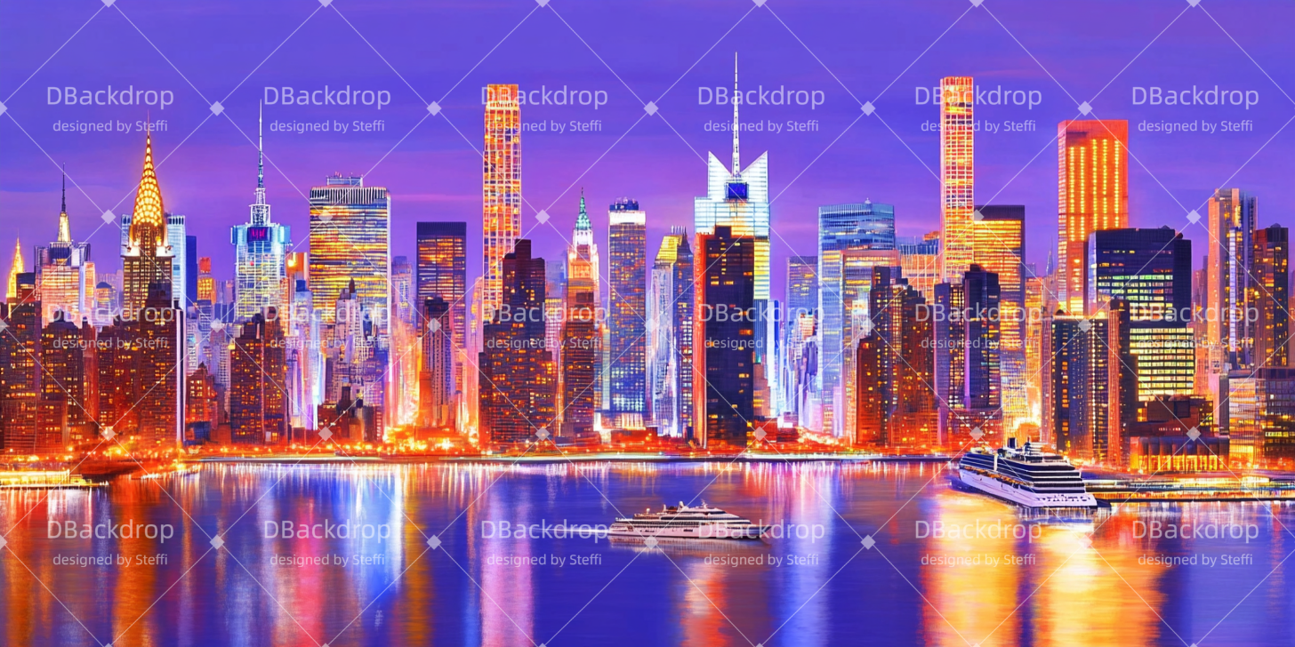 Broadway-Bühnenhintergrund „Nächtliche Skyline von NYC“ Theaterhintergrund CSH510-T29