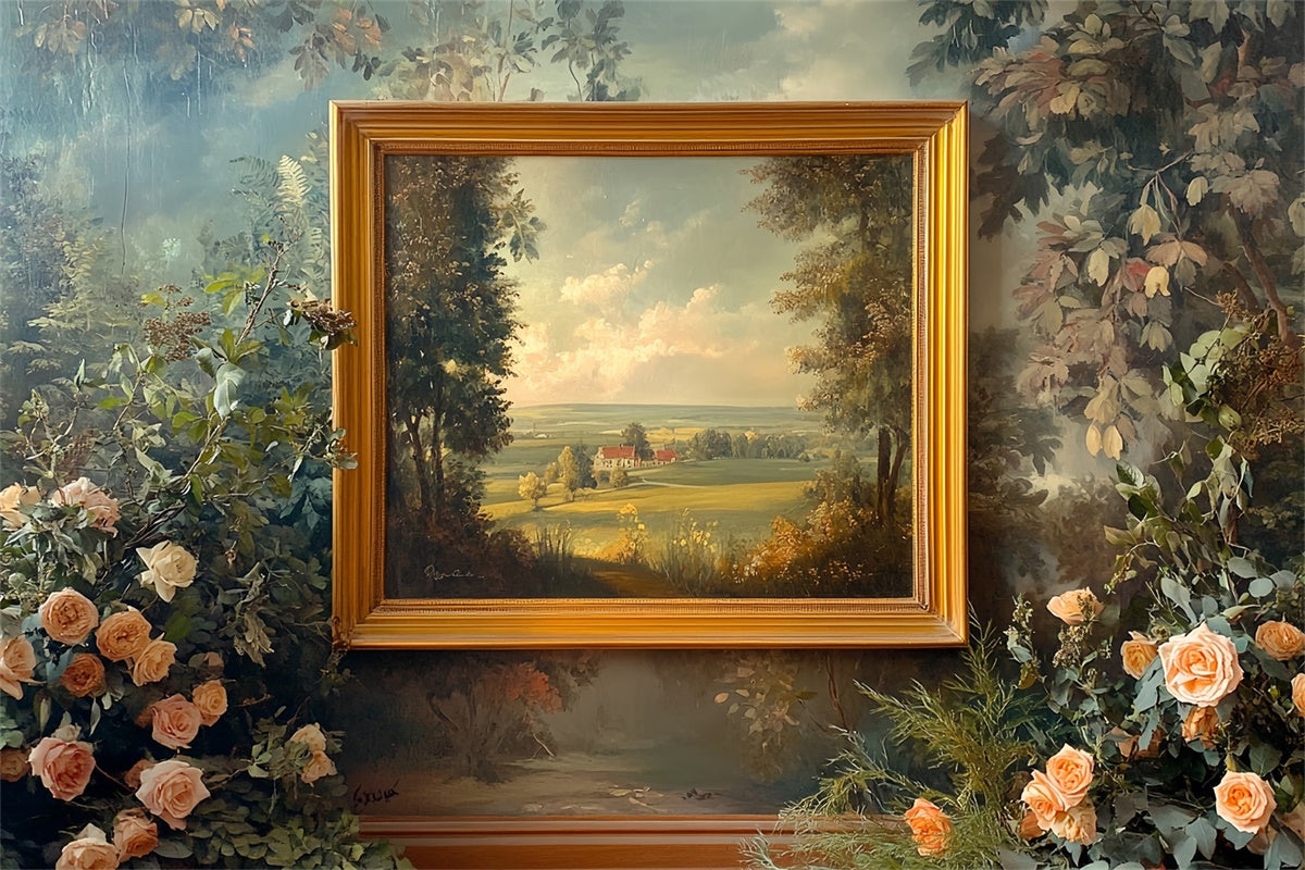 Foto Hintergrund Vintage Goldener Rahmen Gartenansicht Backdrop CSH57-100