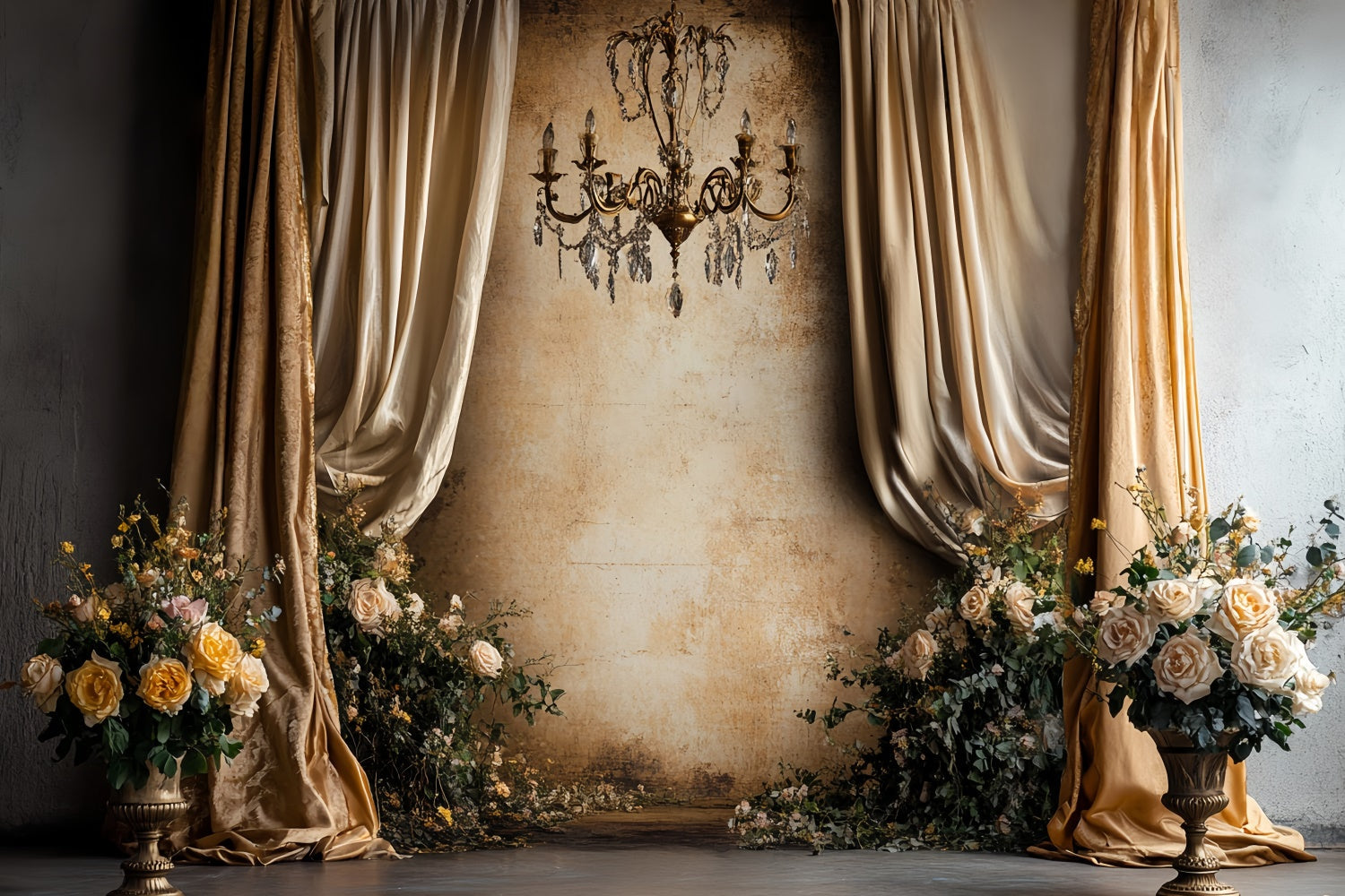 Vintage Wall Backdrop Golden Draped Elegance Barock Backdrop CSH57-101