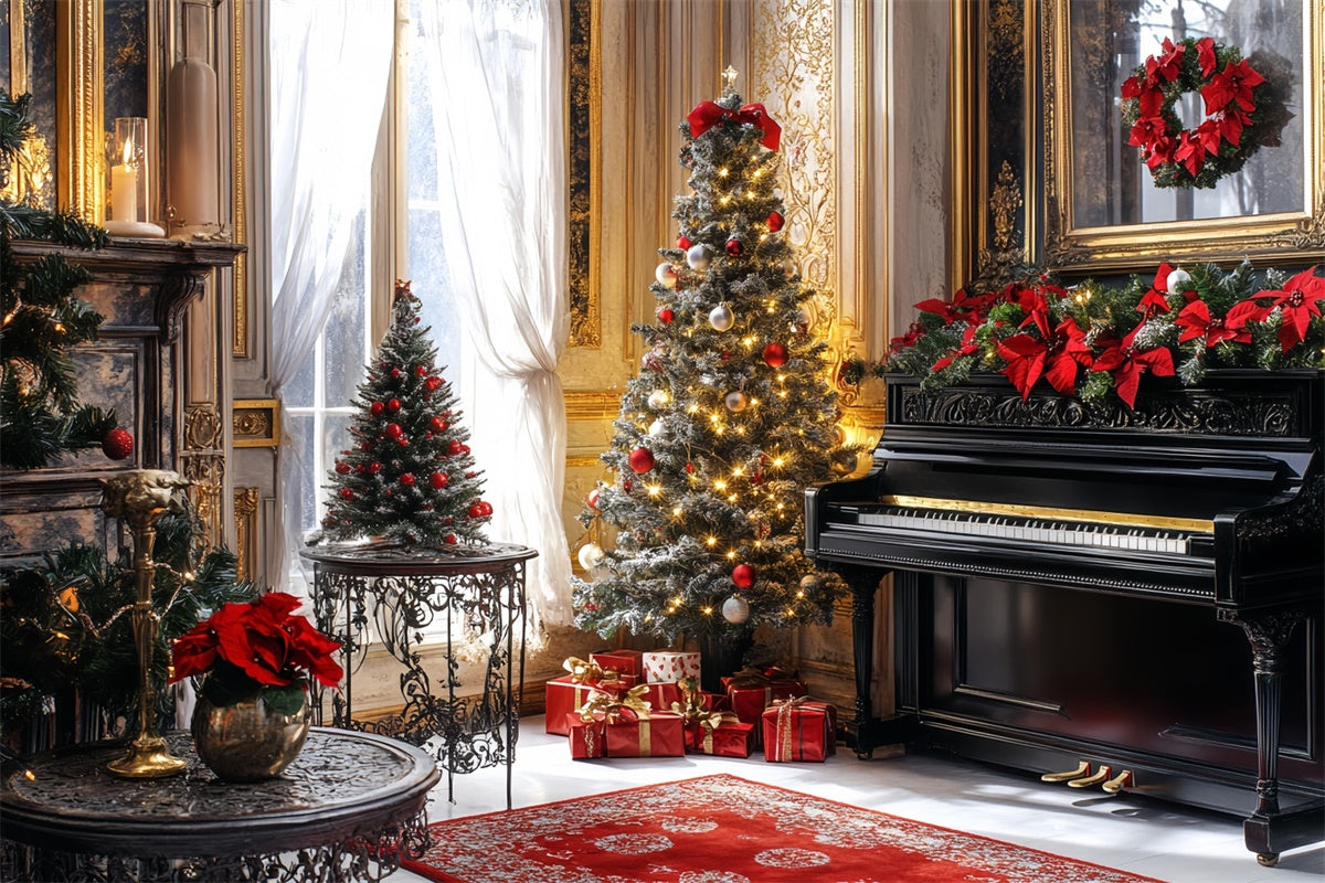 Weinlese-Weihnachtshintergrund Festlicher goldener Klavierhintergrund CSH57-102