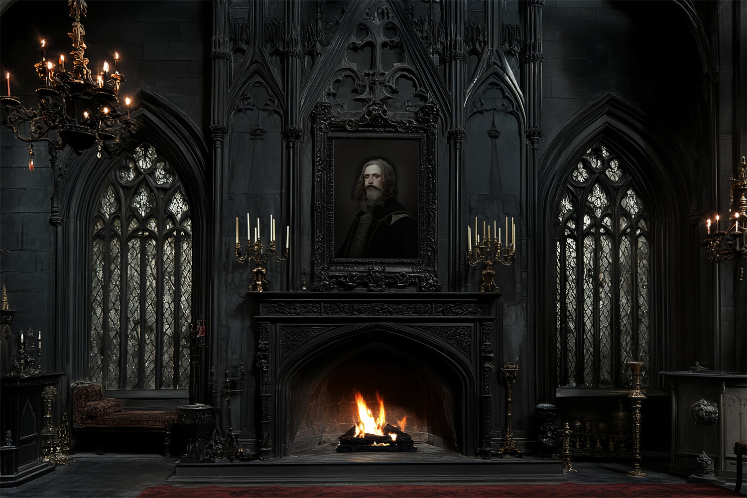 Antike Fotokulisse Dark Manor Fireside Vintage Backdrop CSH57-110