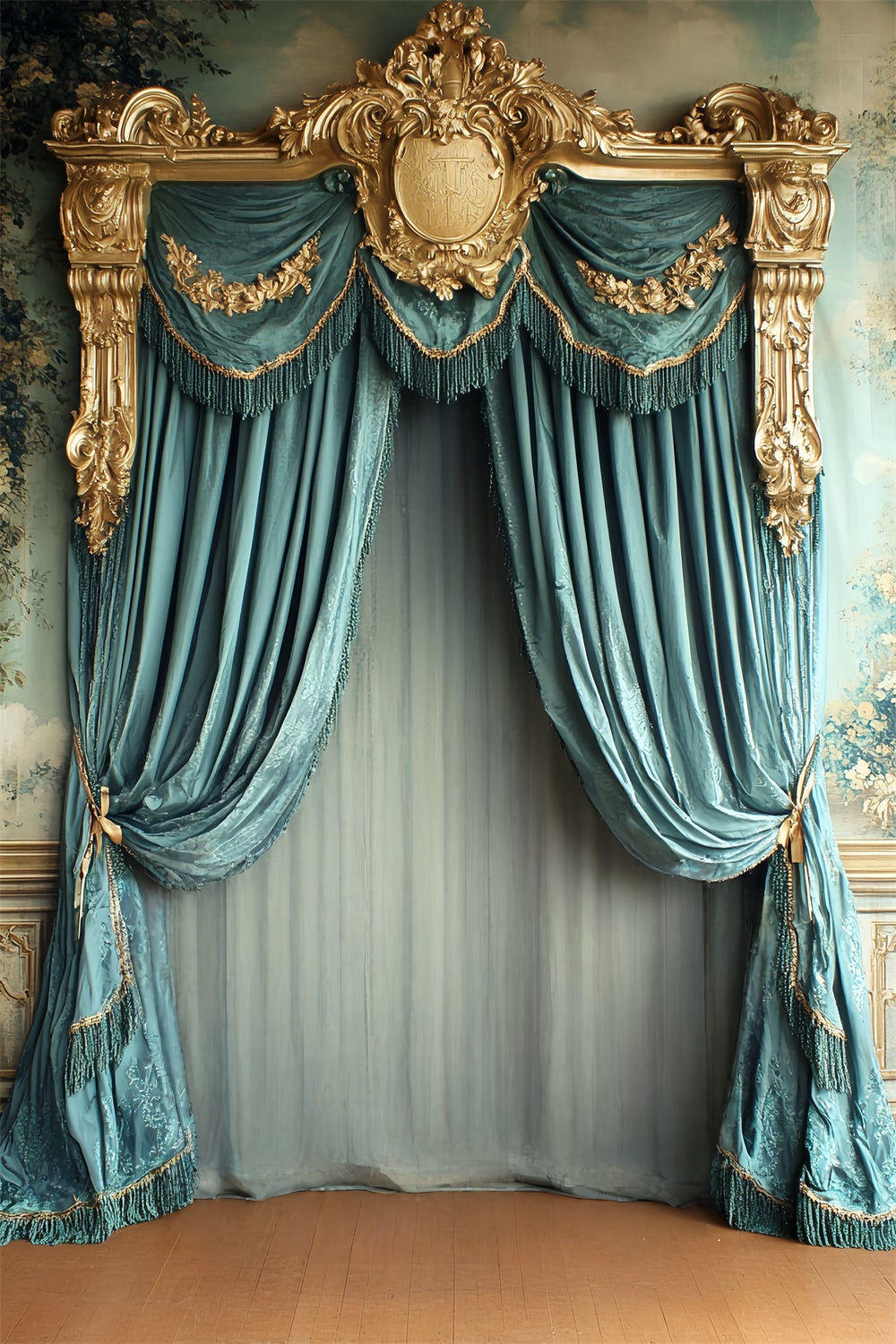 Barocke Hintergrundkulisse Royal Teal Drape Vintage Fotohintergrund CSH57-138