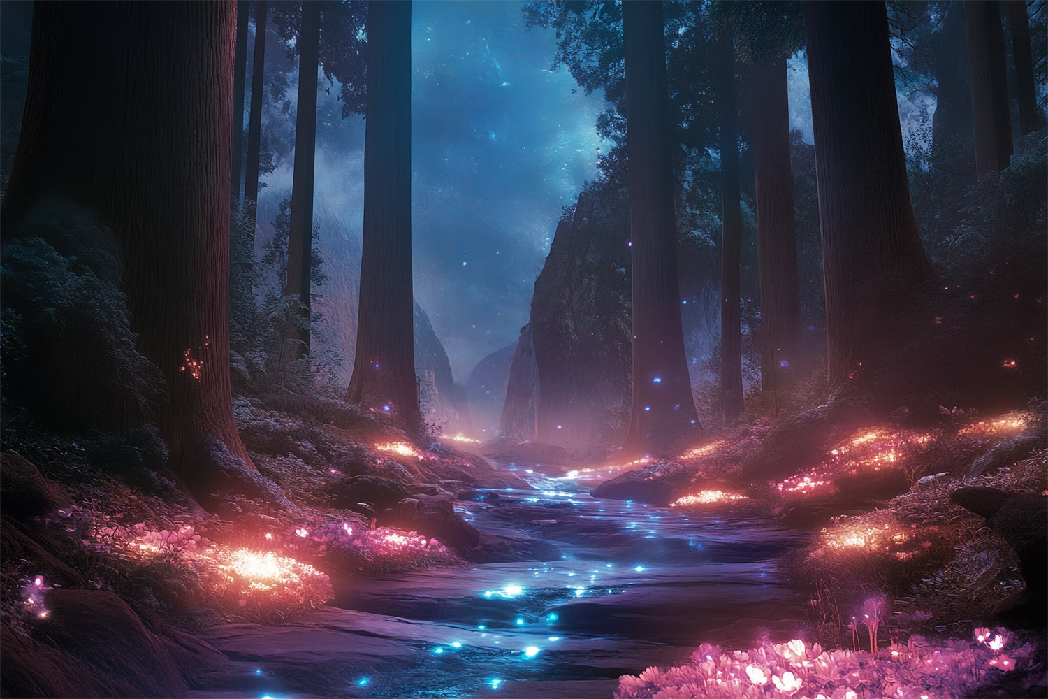 Nacht Wald Kulisse Mystic Twilight River Fotohintergrund CSH57-160