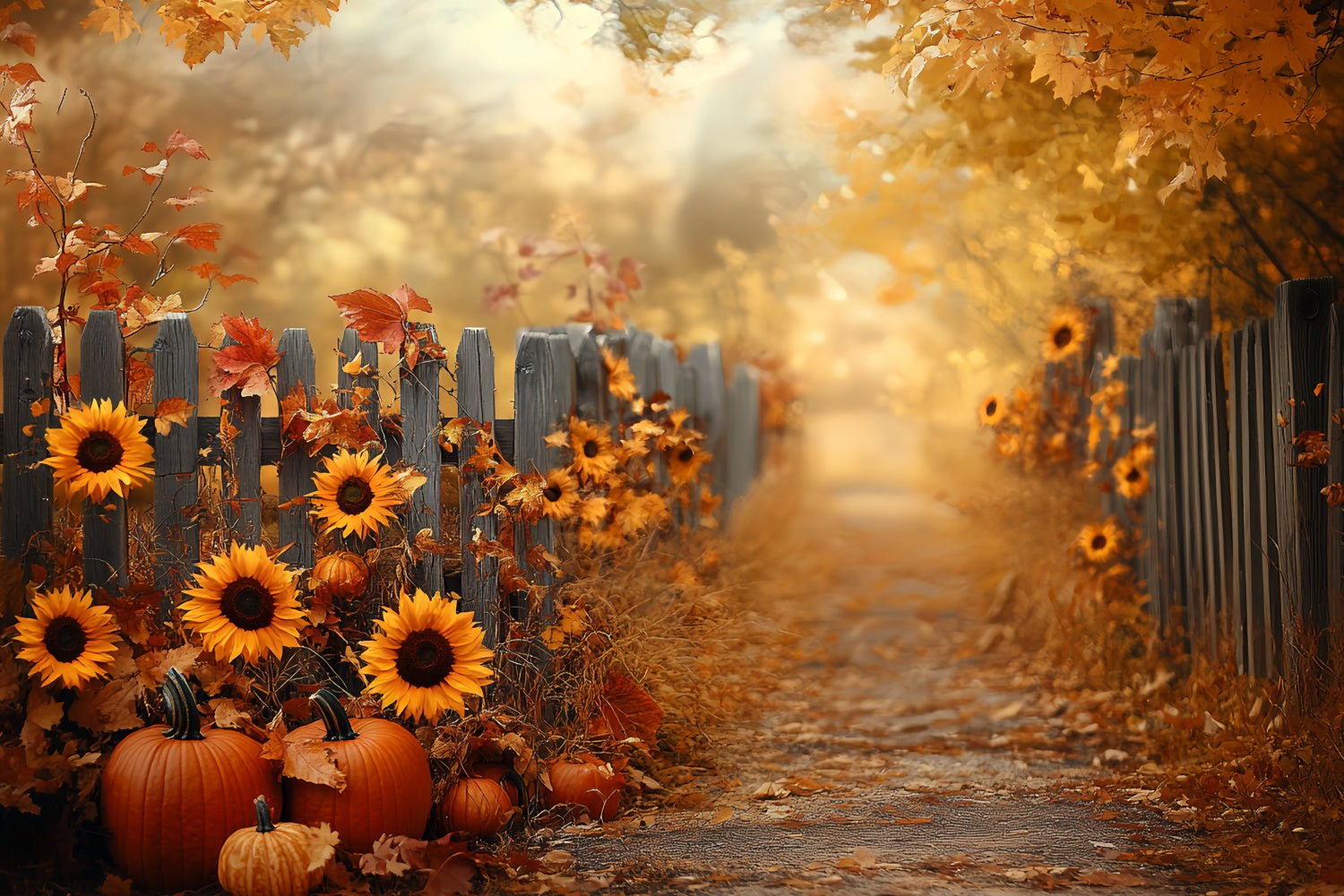 Herbst-Fotohintergrund Sonnenblumen-Zaun Ernte-Hintergrund CSH57-183
