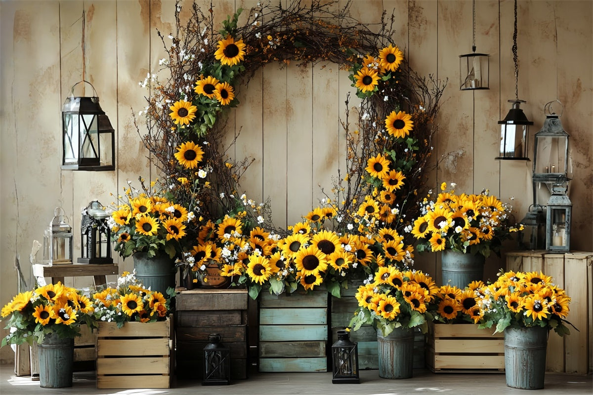 Herbst Backdrops Holzmauer Sonnenblumenkranz Backdrop CSH57-186