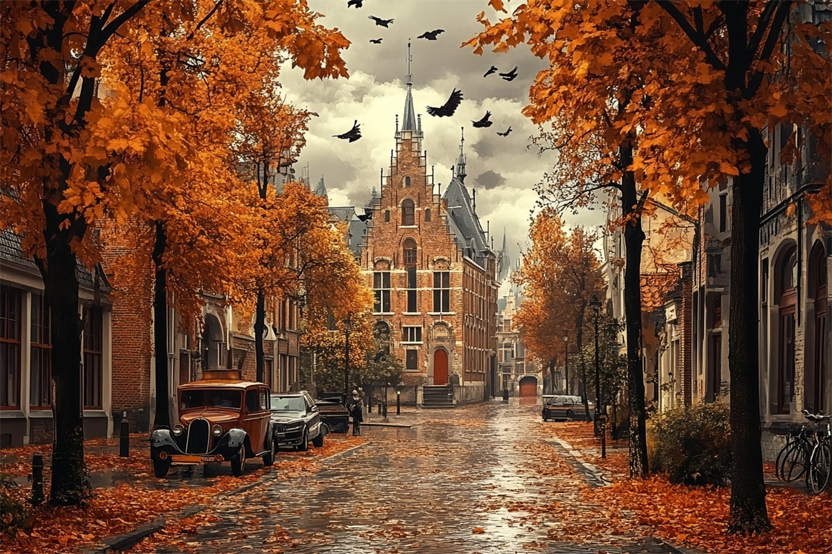Herbstblätter Hintergrund regnerisch Gothic Herbst Straße Hintergrund CSH57-189