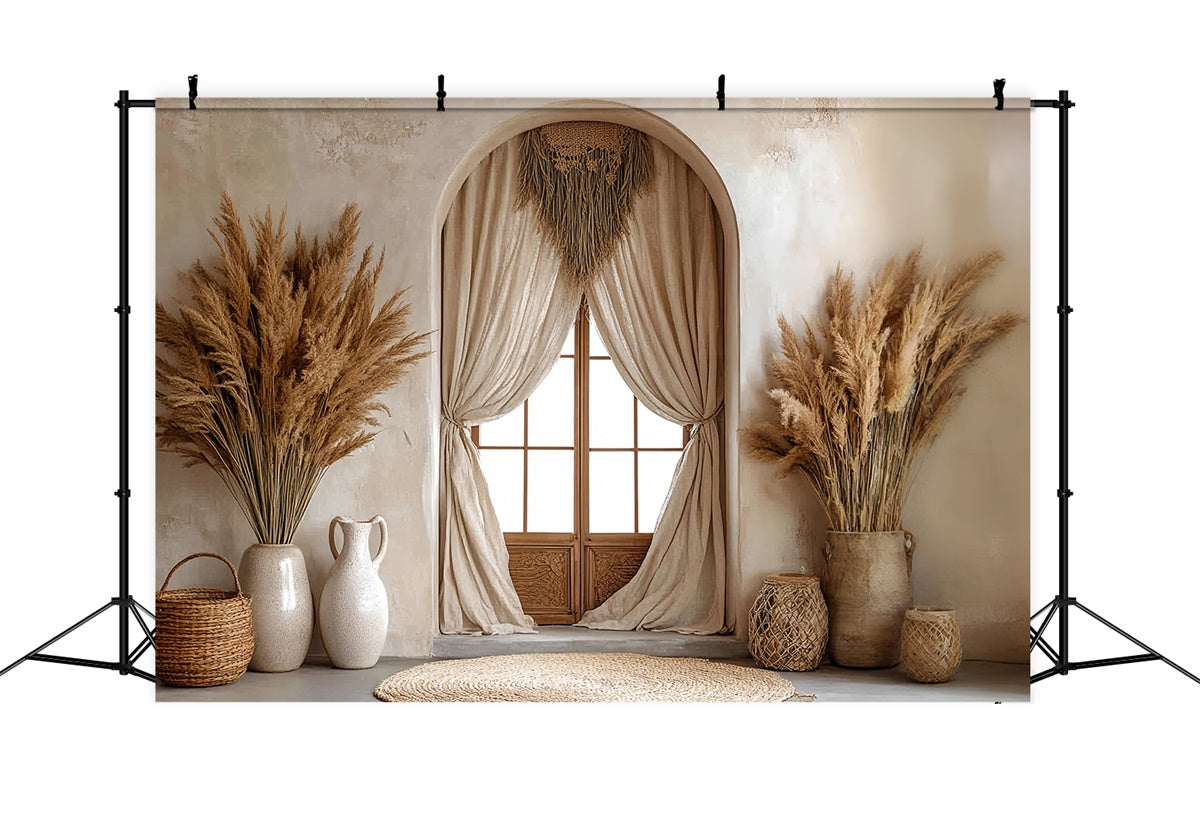 Bohemian Style Backdrop Pampas Fenster Rückzug Foto Hintergrund CSH57-309