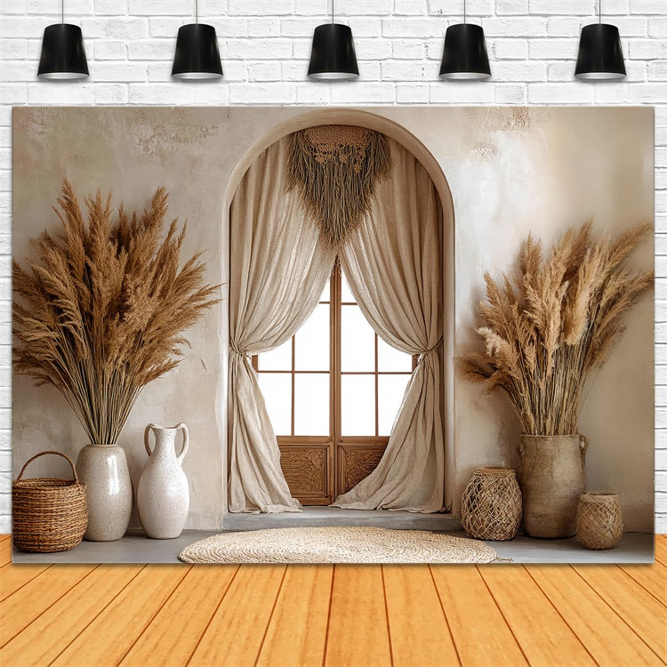 Bohemian Style Backdrop Pampas Fenster Rückzug Foto Hintergrund CSH57-309