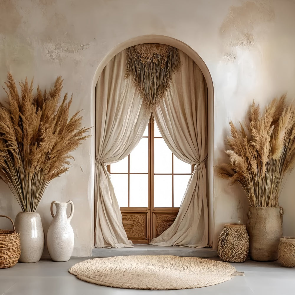 Bohemian Style Backdrop Pampas Fenster Rückzug Foto Hintergrund CSH57-309