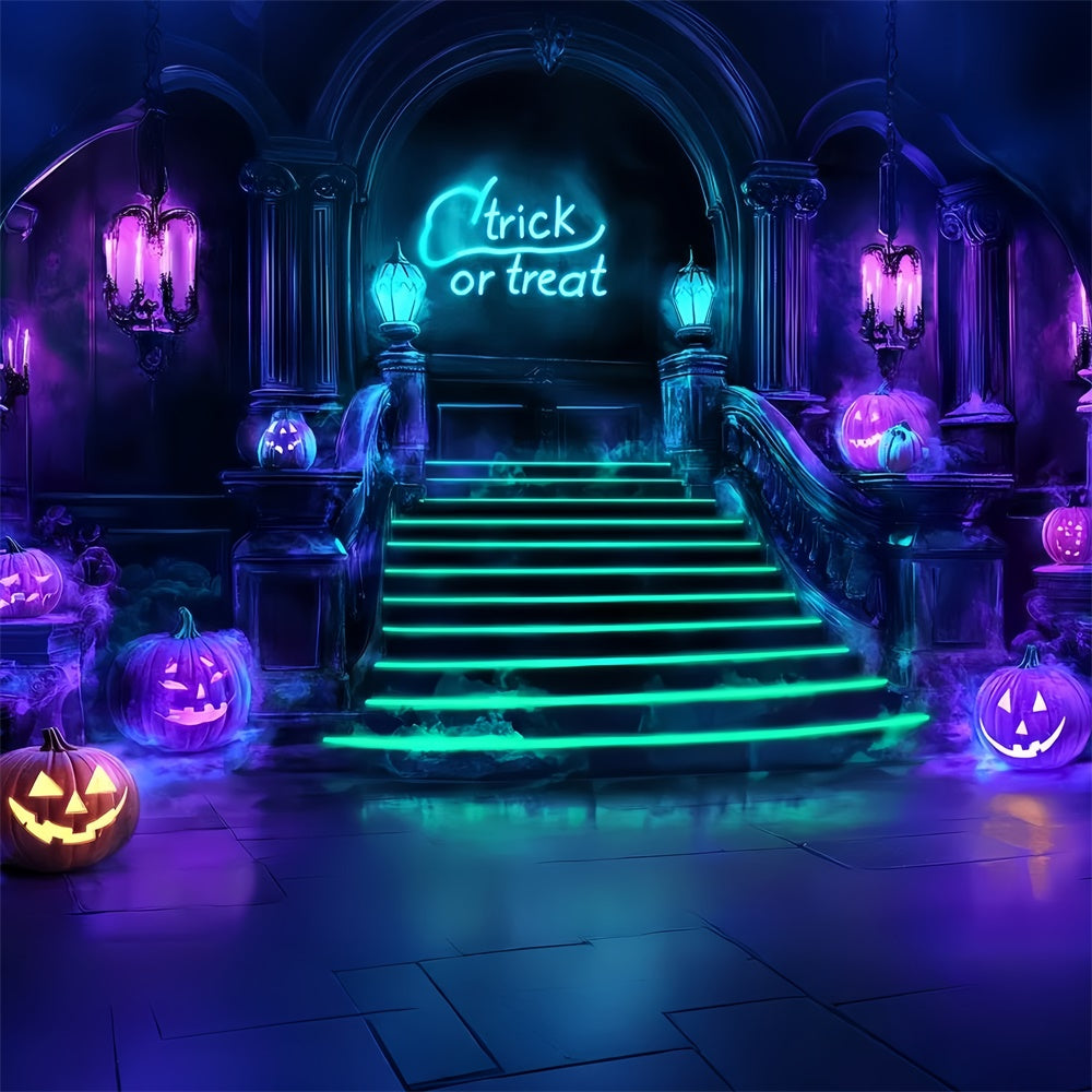 Halloween Fotohintergrund Neon-Treppenhaus Schrecken Hintergrund CSH57-79