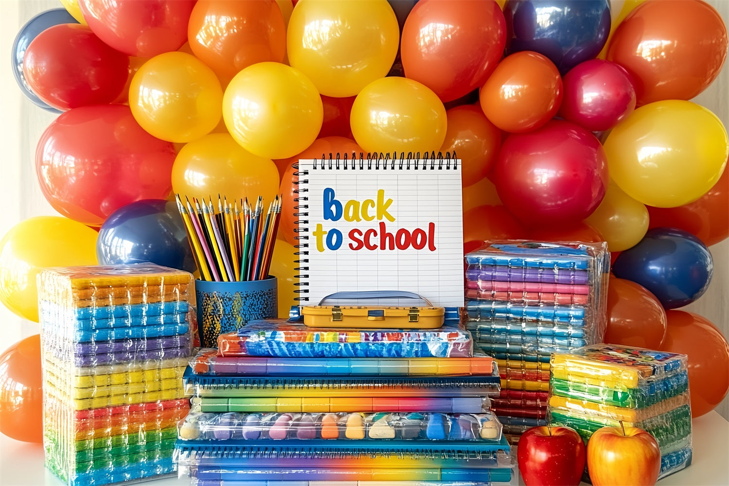BuchFoto Hintergrund Regenbogen Luftballons Schulbedarf Display SchulFoto Hintergrund CSH58-116