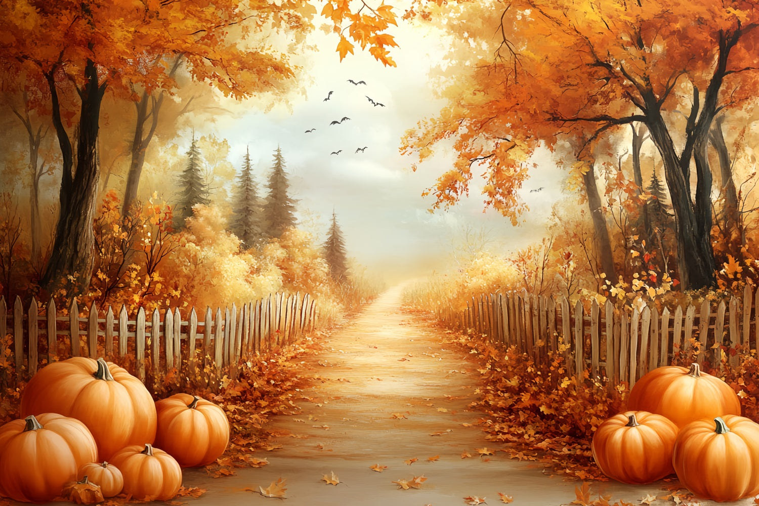 Thanksgiving Foto Hintergrund Kürbis-Weg Herbstbäume Thanksgiving Foto Hintergrund-Ideen CSH58-124