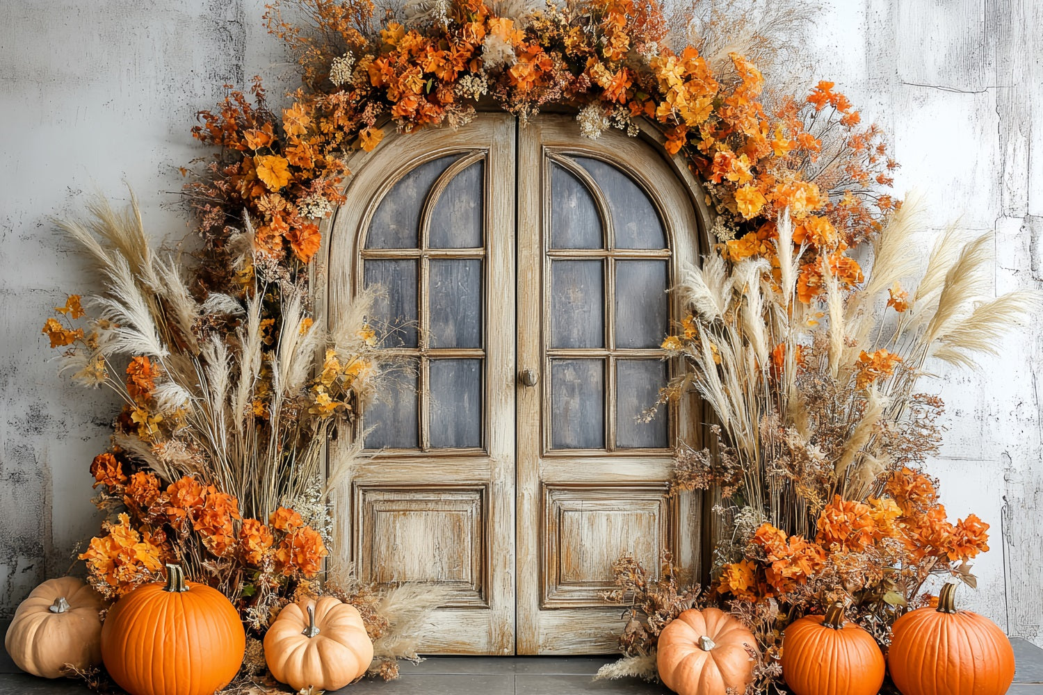 Thanksgiving Foto Hintergrund Kürbisernte Rustikale Tür Herbst-Thanksgiving Foto Hintergrund CSH58-126
