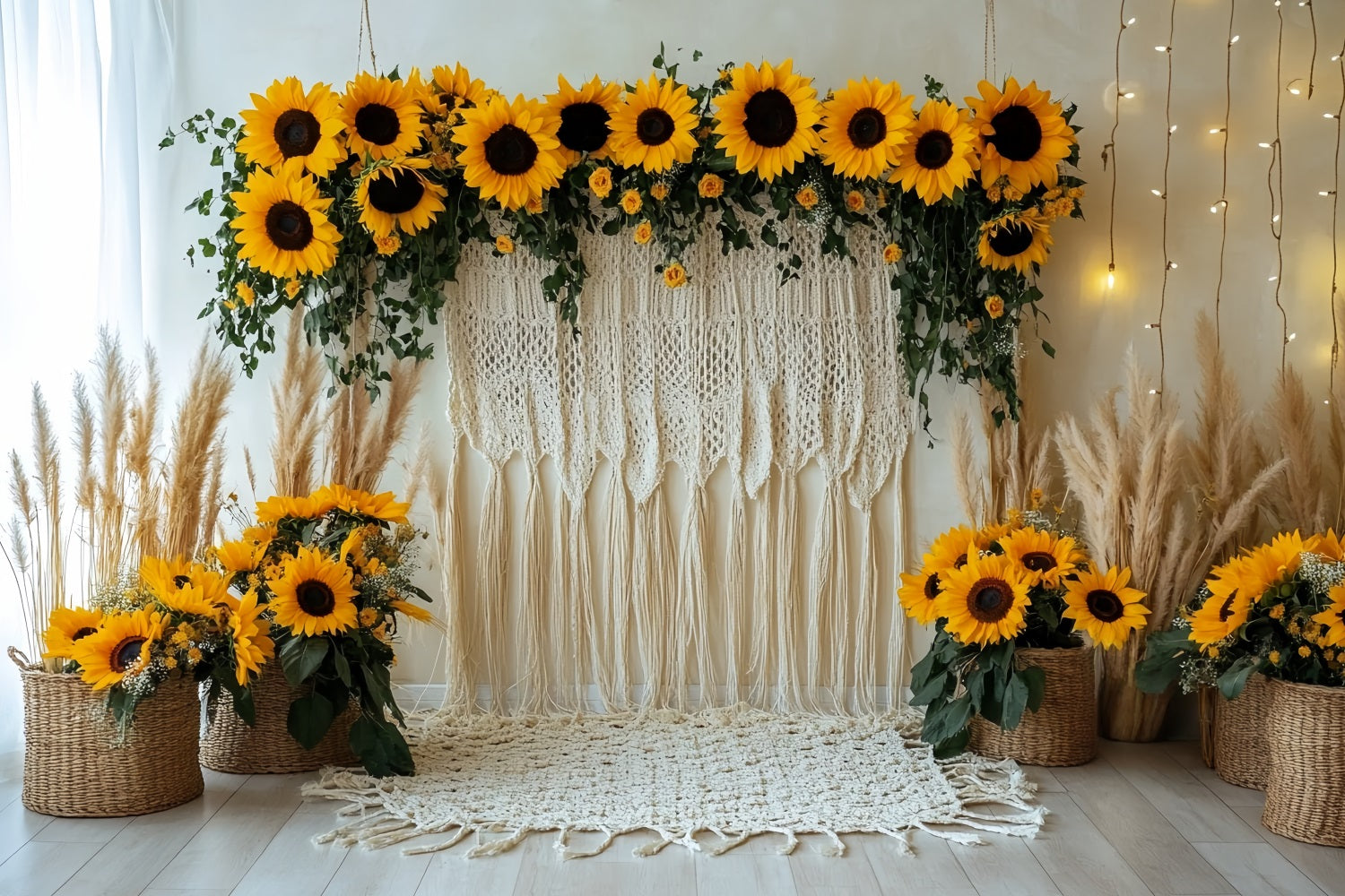 Thanksgiving Foto Hintergrund Sonnenblumen-Makramee Rustikale Dekoration Thanksgiving Foto Hintergrund CSH58-135