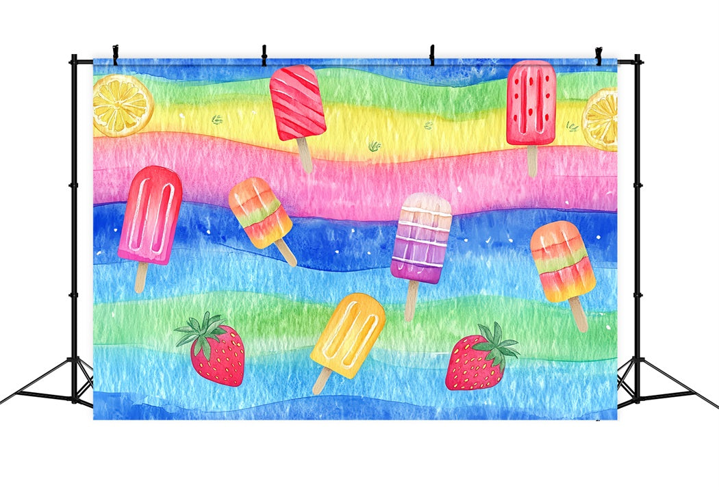 Watercolor Backdrop Rainbow Popsicle Summer Pattern Abstract Photo Backdrop CSH58-187