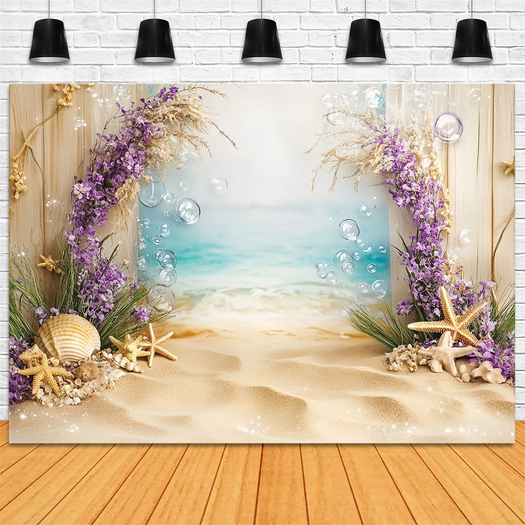 Sommer-Ozean-Hintergrund Muschel Seestern Blumenstrand Sommer Foto Hintergrund CSH58-212