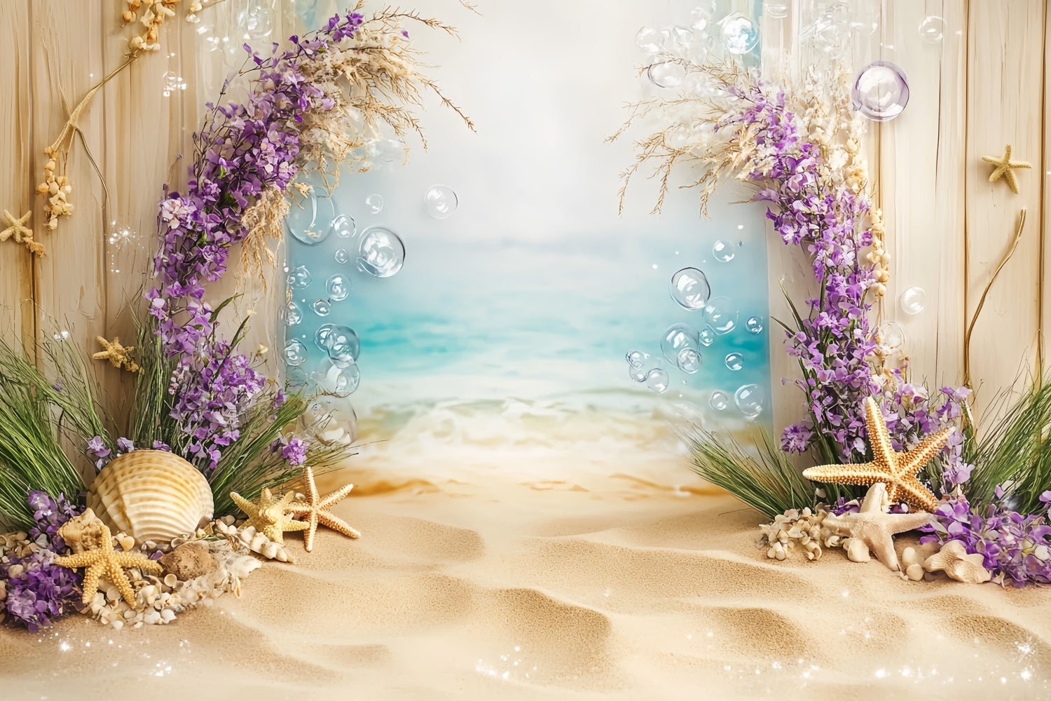 Sommer-Ozean-Hintergrund Muschel Seestern Blumenstrand Sommer Foto Hintergrund CSH58-212
