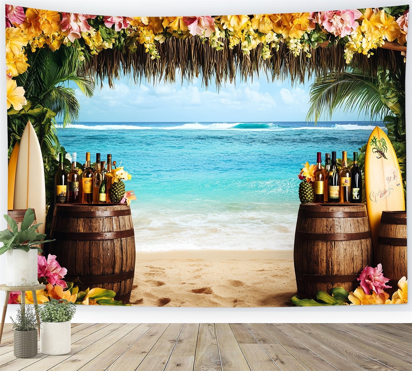 Sommer-Ozean-Hintergrund Tropisches Surfbrett Tiki-Bar Sommer Studio Hintergründe CSH58-213
