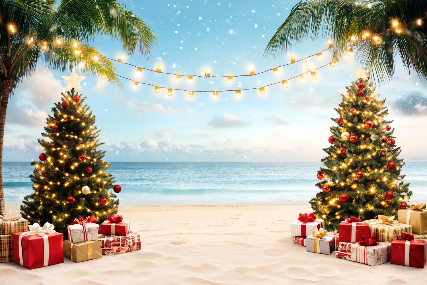 Sommer-Ozean-Hintergrund Weihnachtspalme Paradies Sommer Fotohintergrund CSH58-214