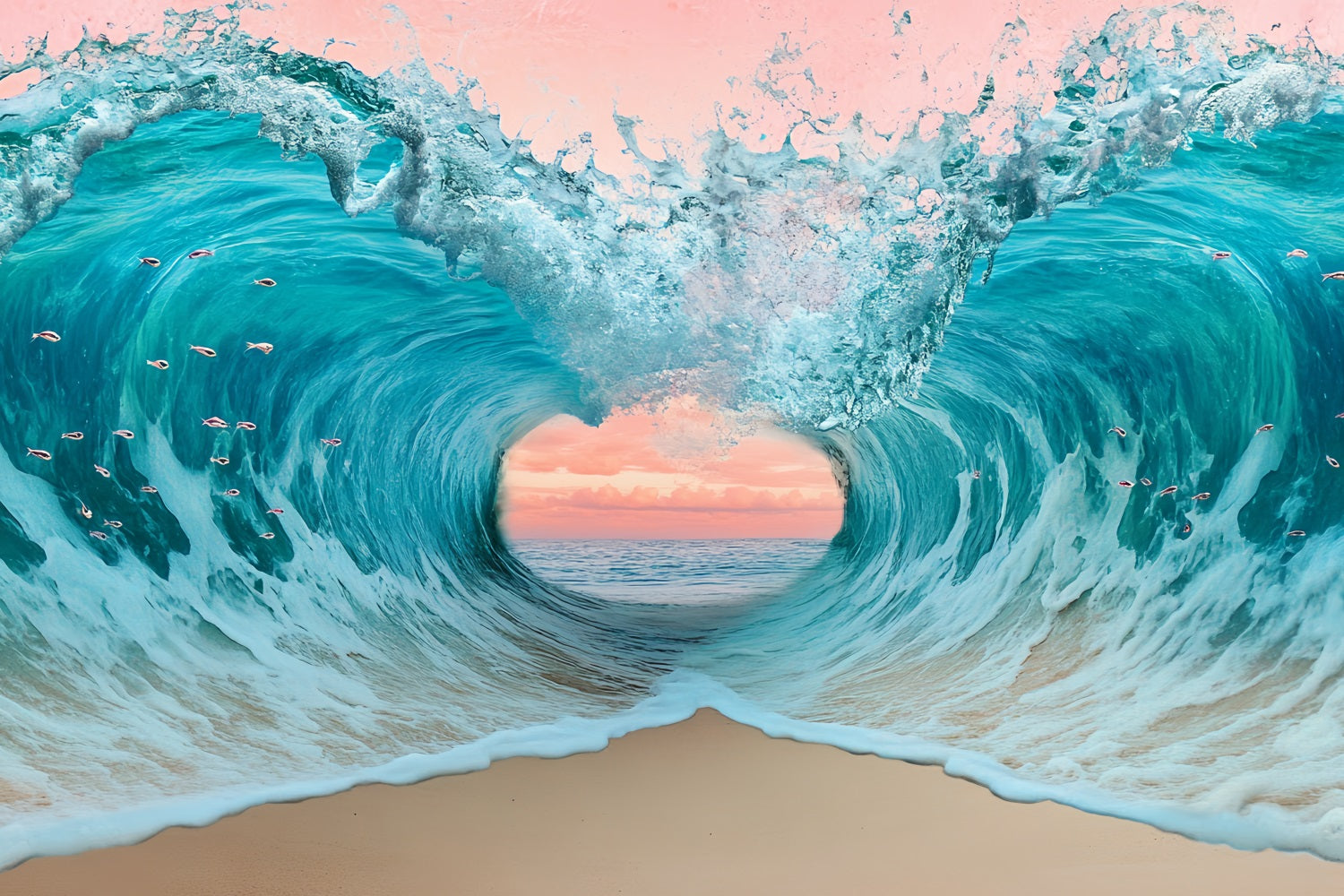 Sommer-Ozean-Hintergrund Meereswelle Herz Sonnenuntergang Sommerstrand Studio Hintergrund CSH58-215