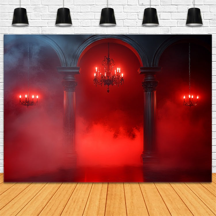 Gothic Backdrop Roter Nebel Gotische Bögen Halloween Fotohintergrund CSH58-46