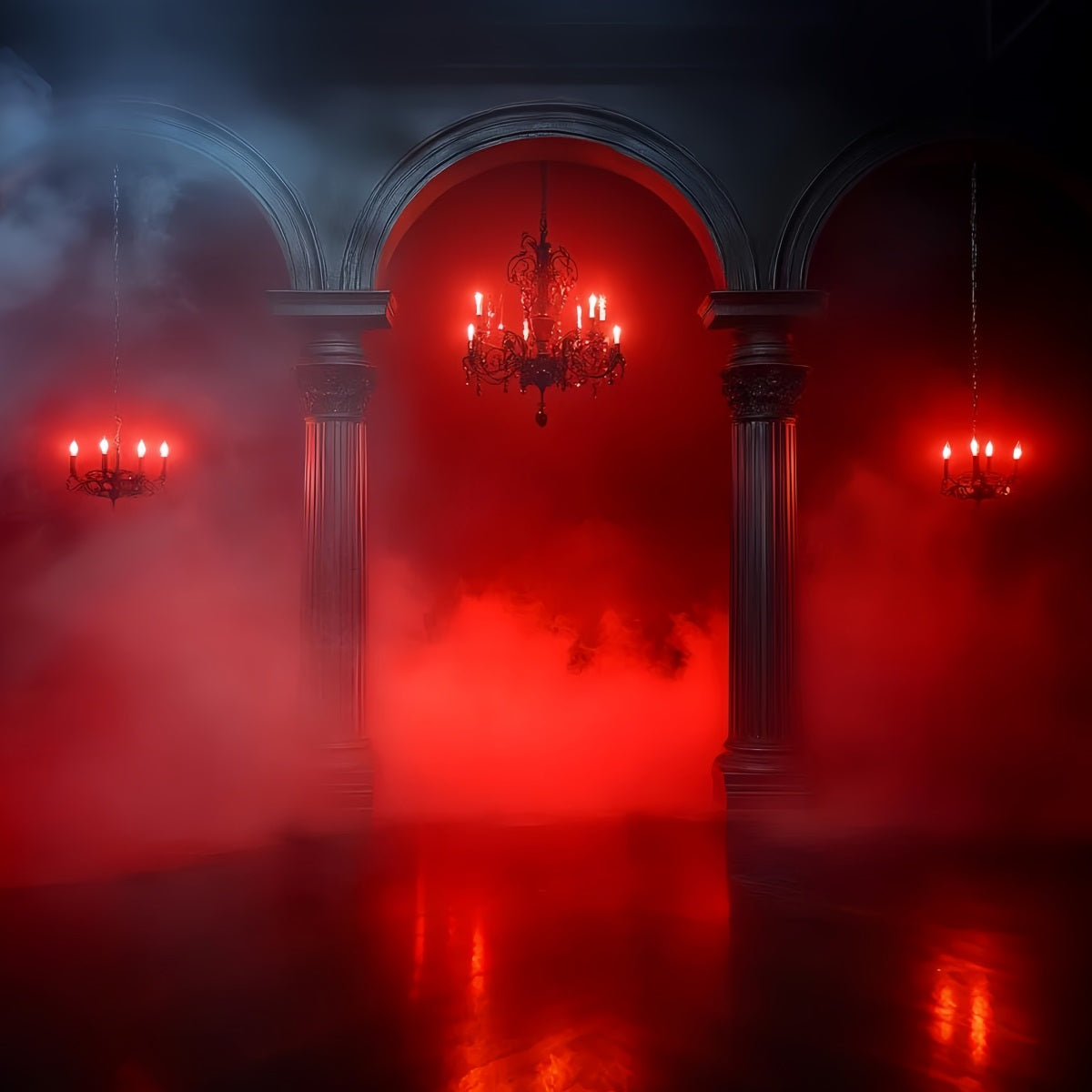Gothic Backdrop Roter Nebel Gotische Bögen Halloween Fotohintergrund CSH58-46