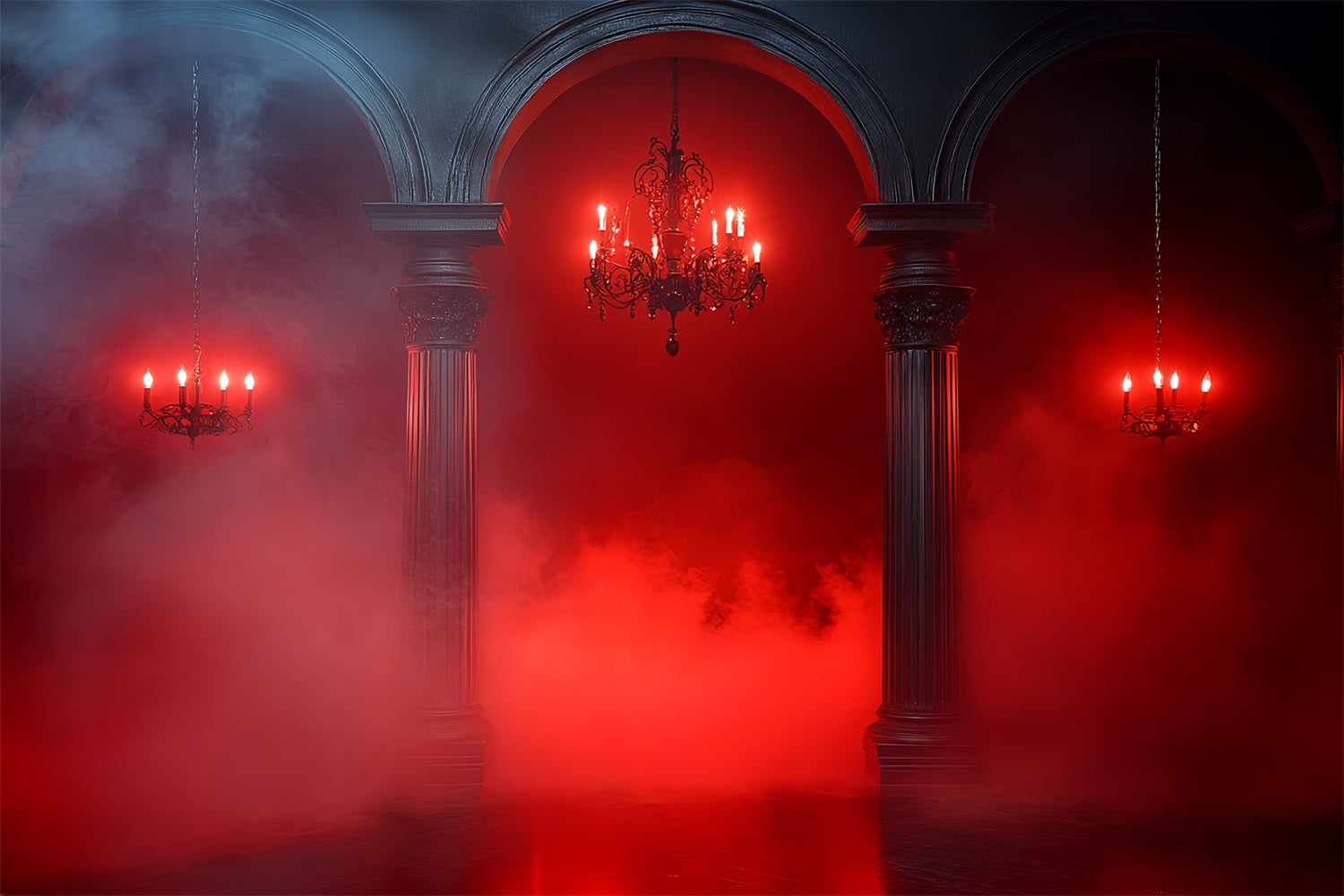 Gothic Backdrop Roter Nebel Gotische Bögen Halloween Fotohintergrund CSH58-46