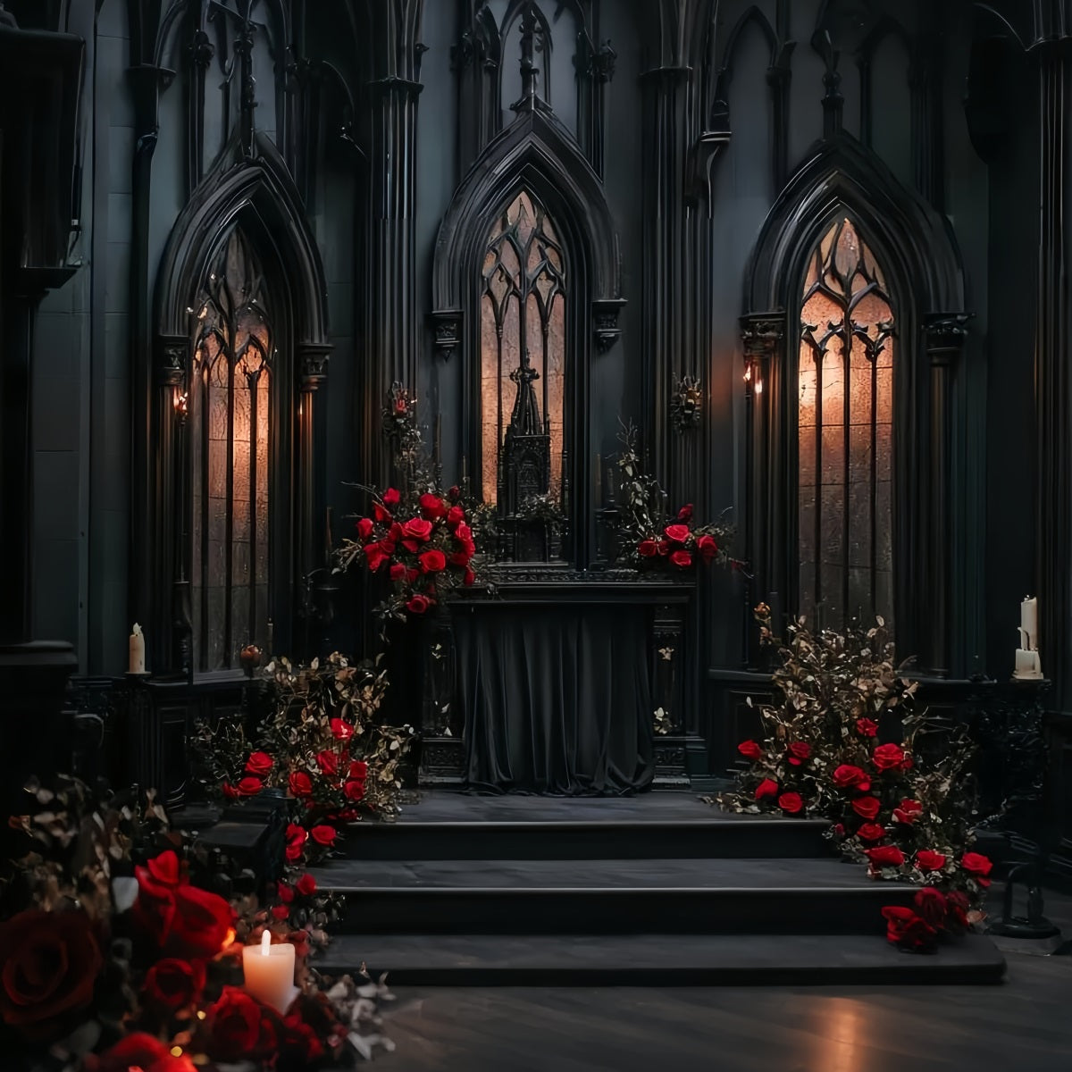 Gothic Fotohintergrund Schwarz Gothic Altar Rosen Halloween Fotokulisse Ideen CSH58-49