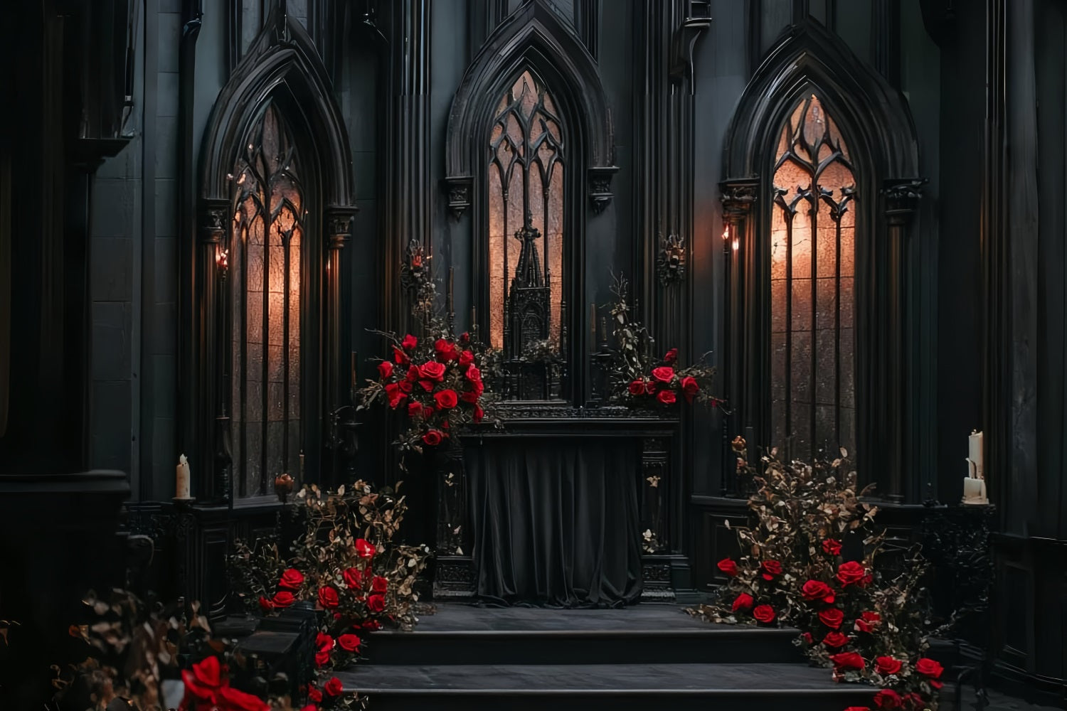 Gothic Fotohintergrund Schwarz Gothic Altar Rosen Halloween Fotokulisse Ideen CSH58-49