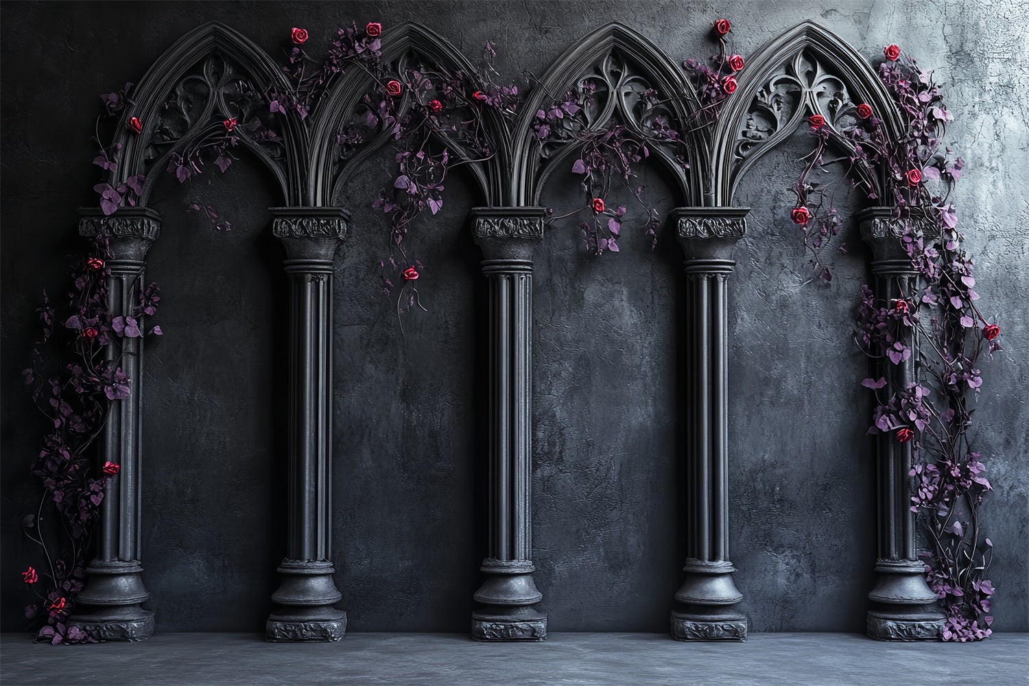 Gothic Backdrop Gotische Bögen Karminrote Rosen Halloween Studio Hintergrund CSH58-50
