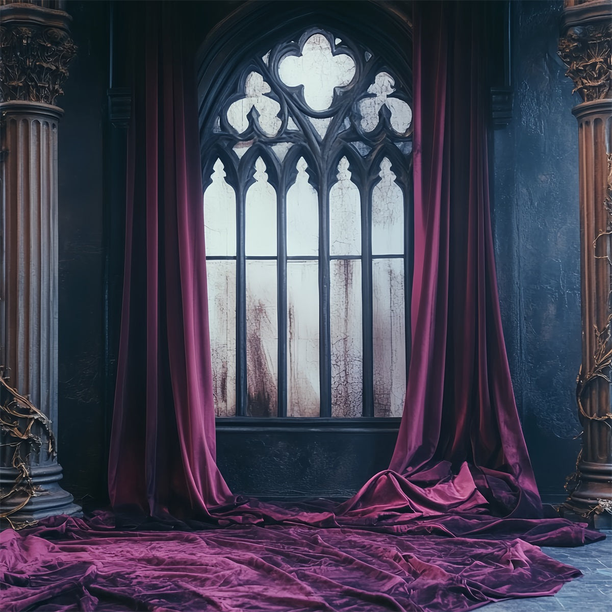 Gothic Backdrop Karmesinroter Samt Gothic Fenster Halloween Studio Hintergrund CSH58-52
