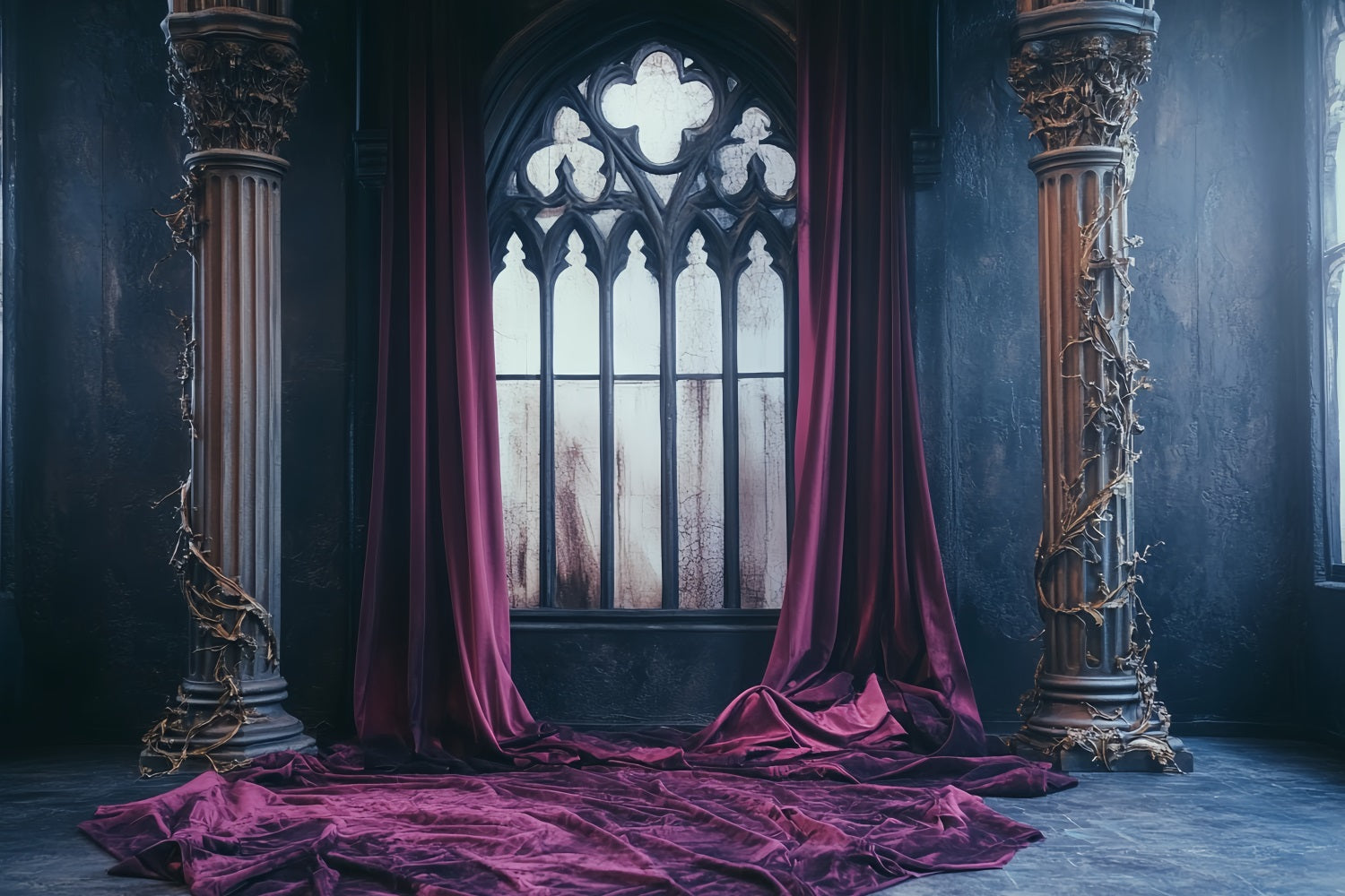 Gothic Backdrop Karmesinroter Samt Gothic Fenster Halloween Studio Hintergrund CSH58-52