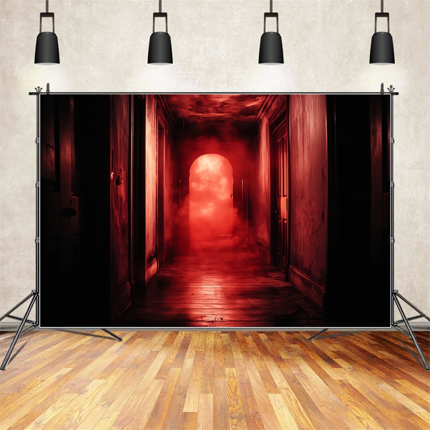 Spooky Backdrop Haunted Red Fog Hallway Halloween Fotokulisse CSH58-55