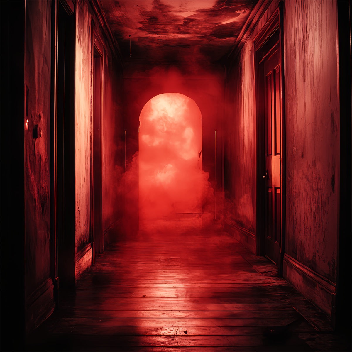 Spooky Backdrop Haunted Red Fog Hallway Halloween Fotokulisse CSH58-55