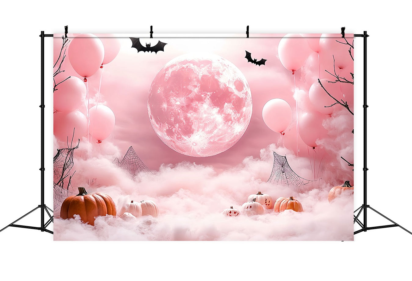 Mond Backdrop Neblig Rosa Mondlicht Kürbisse Halloween Backdrop CSH58-68