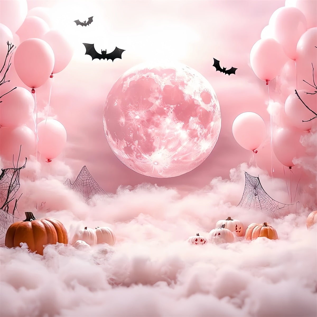 Mond Backdrop Neblig Rosa Mondlicht Kürbisse Halloween Backdrop CSH58-68