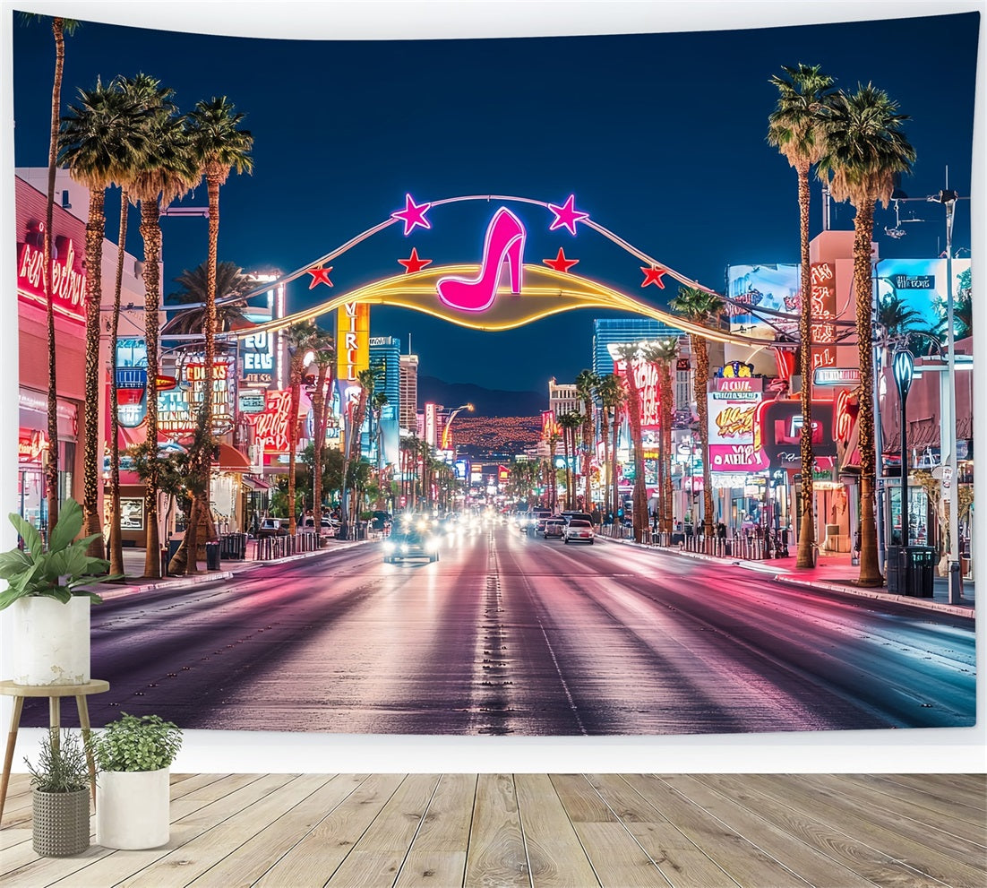 Las Vegas Backdrop Rosa Disco High Heels Neon Street Las Vegas FotoFotohintergrund CSH58-8