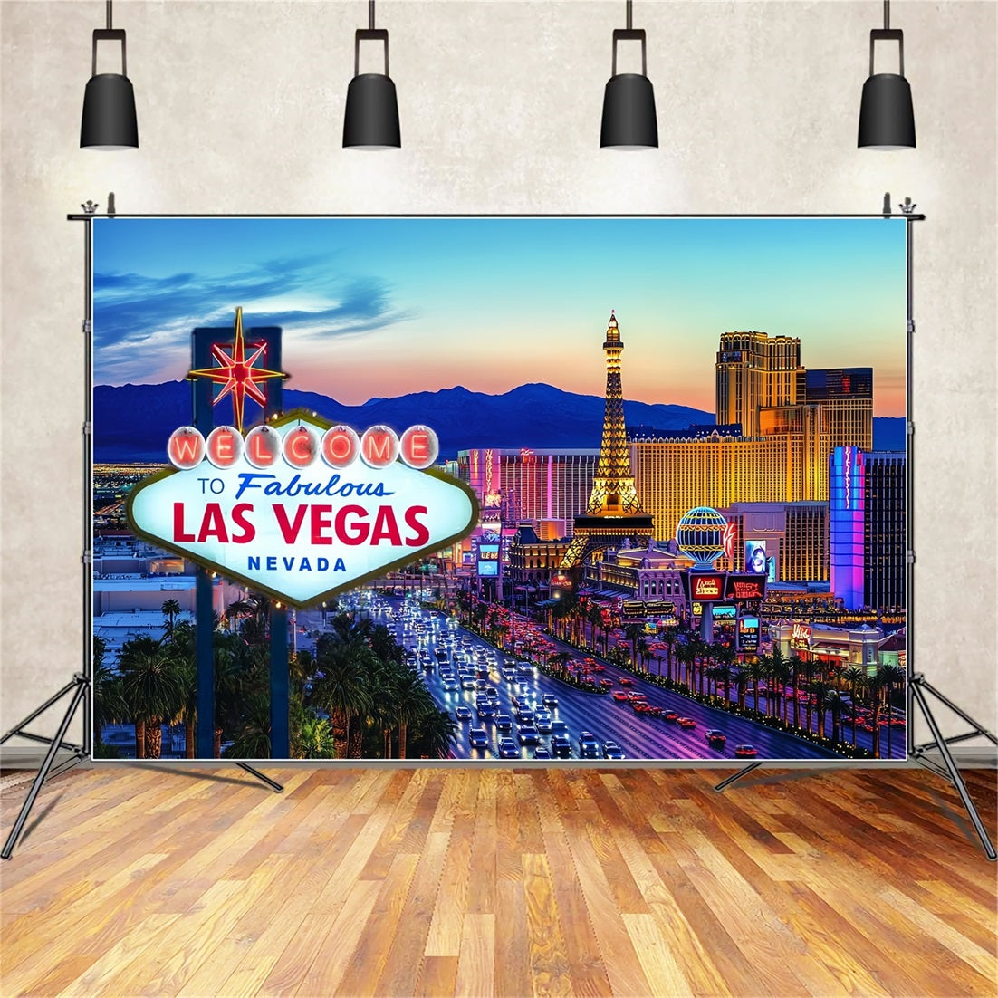 Las Vegas Backdrop Evening Sunset Paris Hotel Welcome to Fabulous Las Vegas Sign CSH58-9