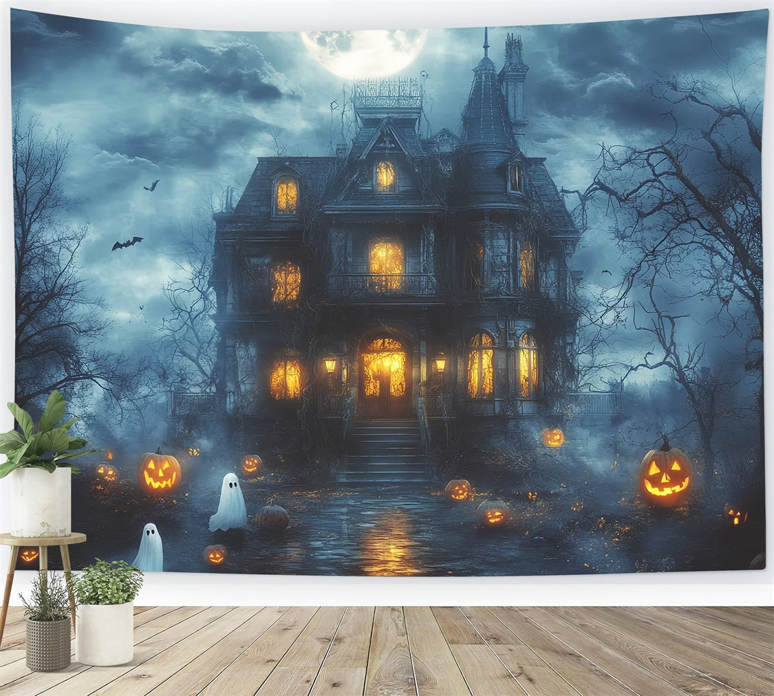 Gespenstische Halloween-Hintergrundkulisse Haunted Moonlight Mansion Hintergrund CSH6-107
