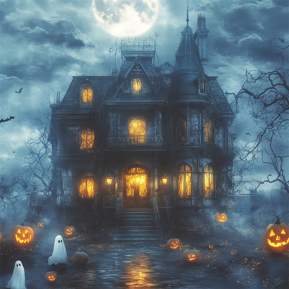 Gespenstische Halloween-Hintergrundkulisse Haunted Moonlight Mansion Hintergrund CSH6-107