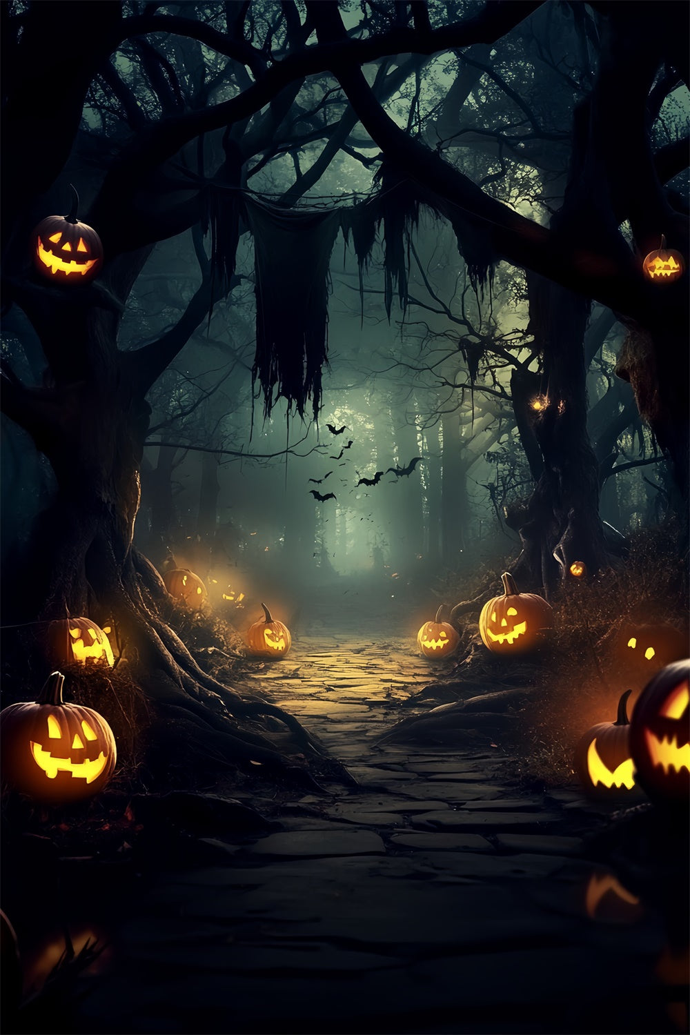 Gespenstische Waldkulisse Gespenstische Kürbisstraße Halloween Kulisse CSH6-109