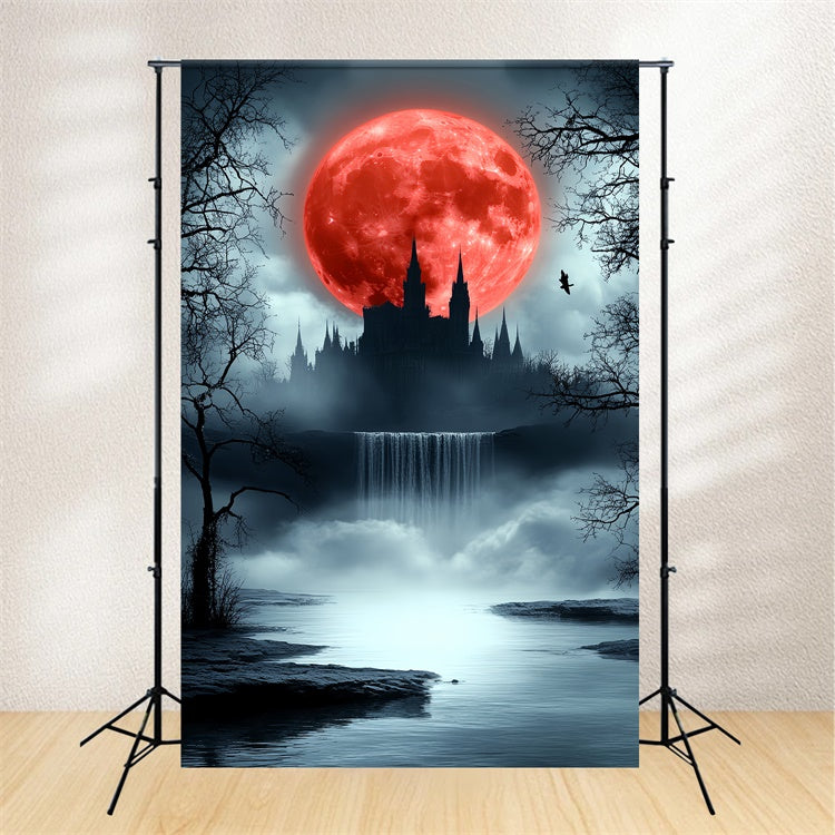 Unheimliches Karmesinrot Mondlicht Schloss Halloween Mond Hintergrund CSH6-111